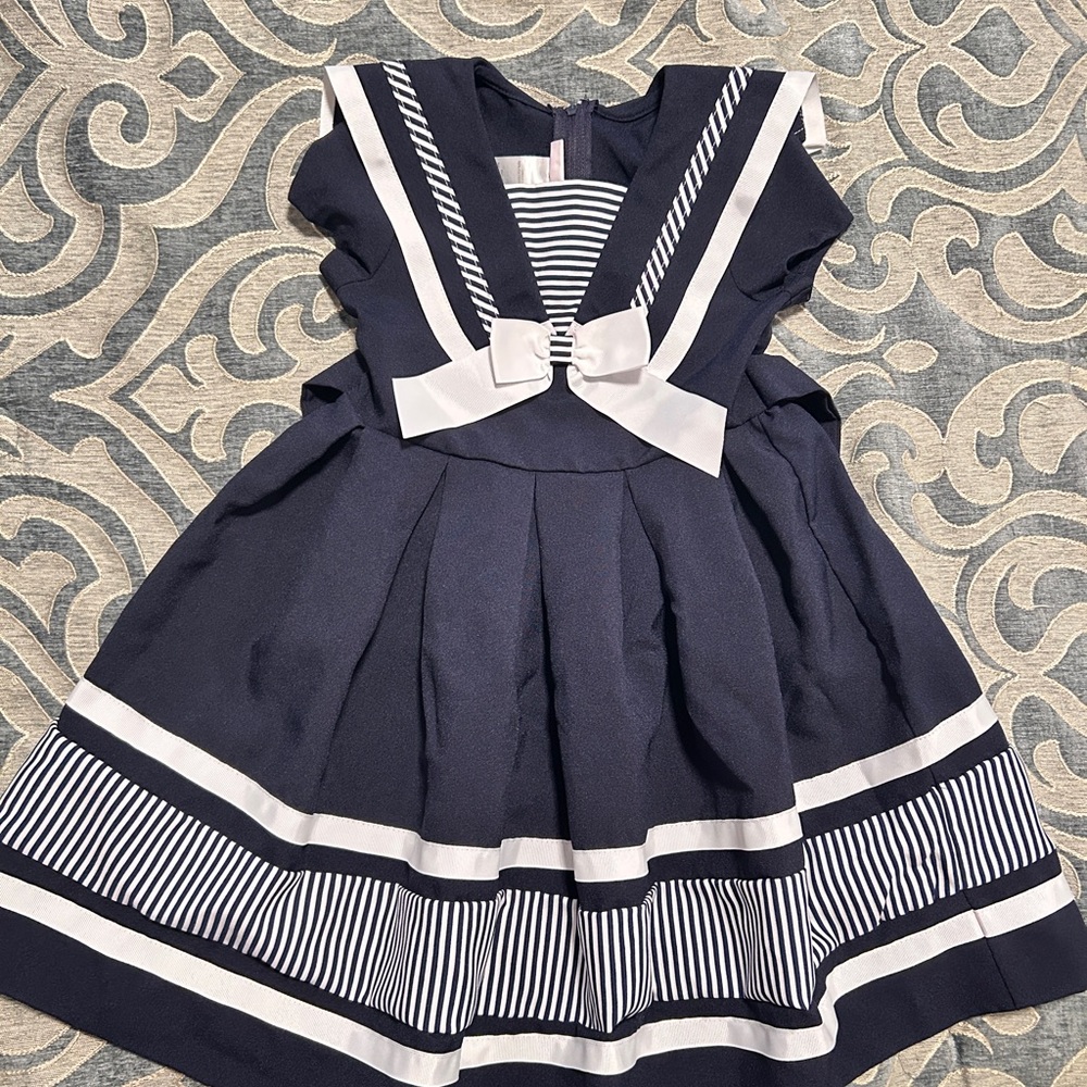 Rare Editions Blue and White Flutter Sleeve Sundress